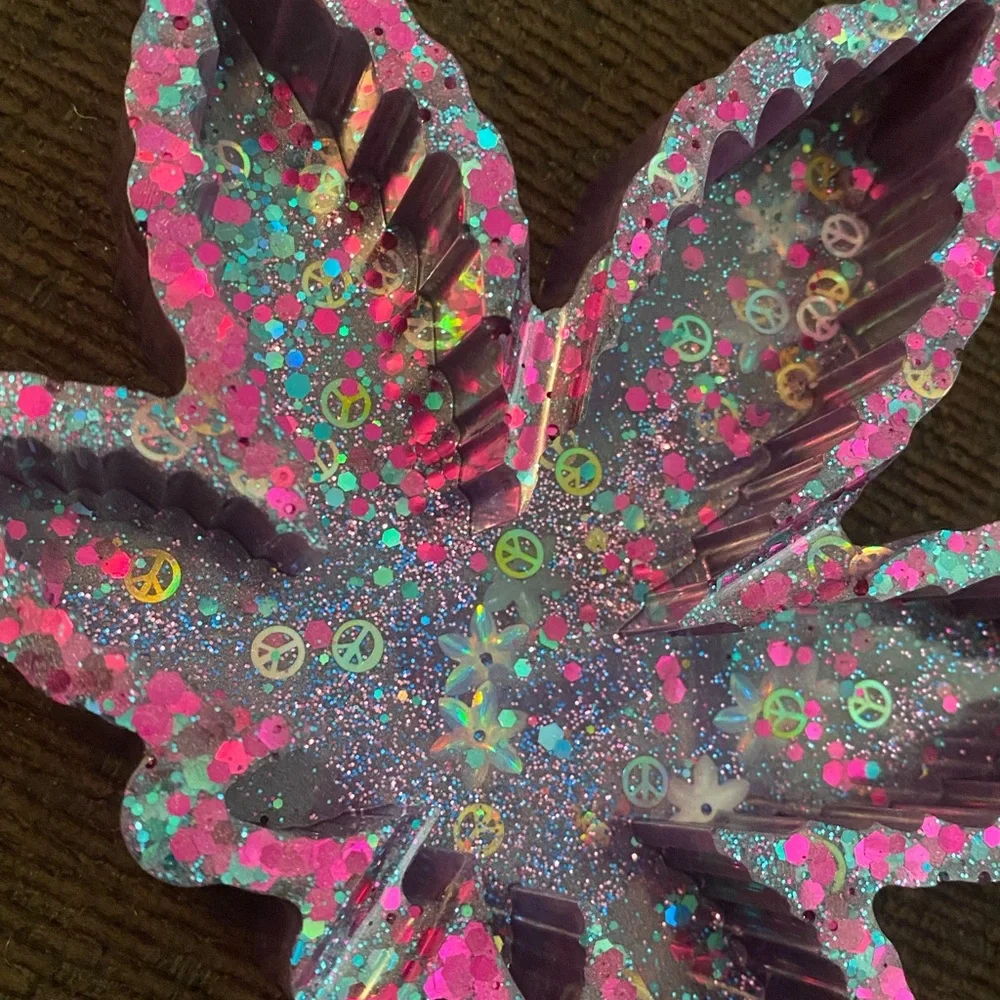 420 ashtray trinket tray holographic iridescent pressed flowers butterfl…